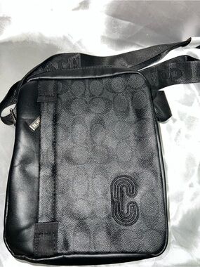 Inspired Coach Black Signature Embossed Men’s Messenger Bag